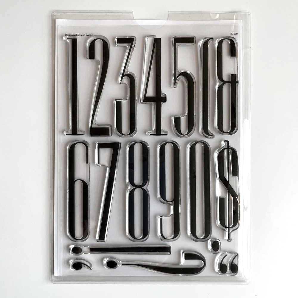 New Heidi Swapp 6x8" Clear Stamp Set & Stamp Sleeve Captions‎ Numbers